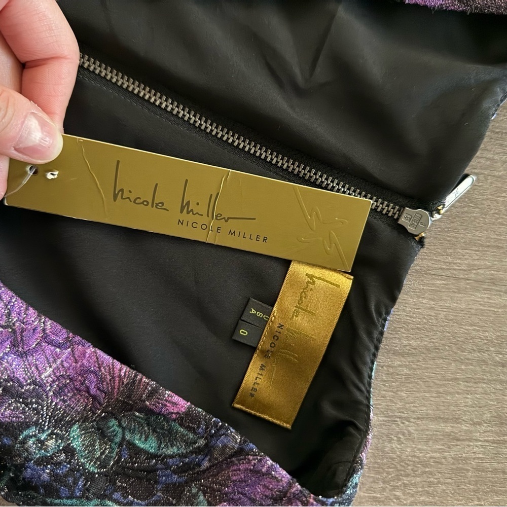 New‎ Nicole Miller Purple Floral Shimmer Textured Dress - Picture 3 of 6
